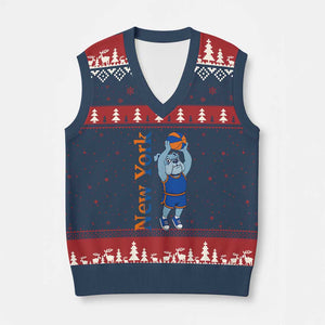 Funny Bulldog Playing Basketball V-Neck Knit Sweater Vest New York Pride