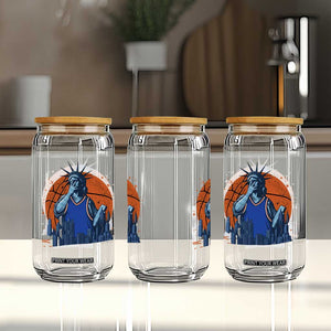 Funny Statue Of Liberty Hoops Fan Glass Can New York Sports Gift