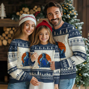 Funny Statue Of Liberty Hoops Fan Ugly Christmas Sweater New York Sports Gift