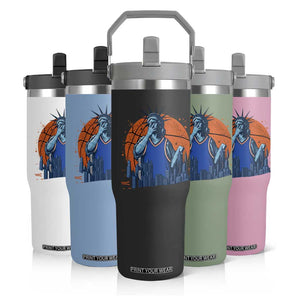 Funny Statue Of Liberty Hoops Fan Flip Straw Tumbler New York Sports Gift