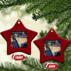 Funny Statue Of Liberty Basketball Selfie Graphic Ceramic Ornament