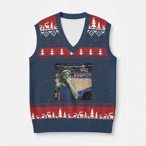 Funny Statue Of Liberty Basketball Selfie Graphic V-Neck Knit Sweater Vest