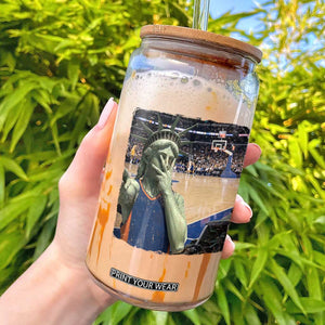 Funny Statue Of Liberty Basketball Selfie Graphic Glass Can
