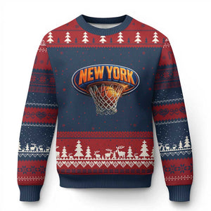 New York Game Day Gift Hoops Lover Ugly Christmas Sweater TS12 Navy Red Print Your Wear
