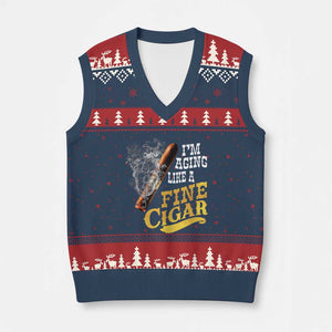 Cigar Lovers V-Neck Knit Sweater Vest I Am Aging Like A Fine Cigar TS12 Navy Red Print Your Wear