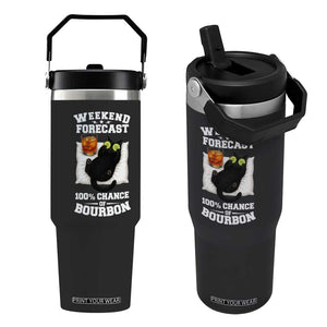 Funny Cat Drinking Flip Straw Tumbler Weekend Forecast 100% Chance Of Bourbon TS12 One Size: 30 oz Black Print Your Wear