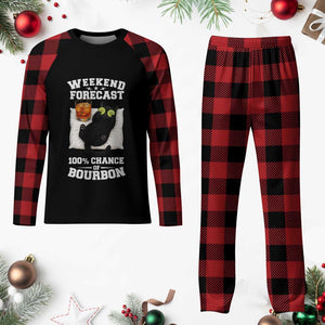 Funny Cat Drinking Plaid Pajama Set Weekend Forecast 100% Chance Of Bourbon TS12 Buffalo Plaid Print Your Wear