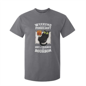 Funny Cat Drinking T Shirt For Kid Weekend Forecast 100% Chance Of Bourbon TS12 Charcoal Print Your Wear