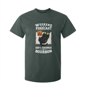 Funny Cat Drinking T Shirt For Kid Weekend Forecast 100% Chance Of Bourbon TS12 Dark Forest Green Print Your Wear