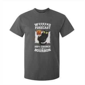 Funny Cat Drinking T Shirt For Kid Weekend Forecast 100% Chance Of Bourbon TS12 Dark Heather Print Your Wear