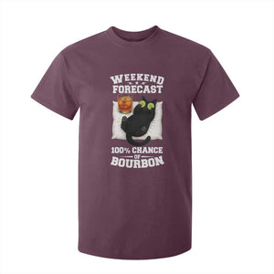 Funny Cat Drinking T Shirt For Kid Weekend Forecast 100% Chance Of Bourbon TS12 Maroon Print Your Wear