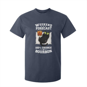 Funny Cat Drinking T Shirt For Kid Weekend Forecast 100% Chance Of Bourbon TS12 Navy Print Your Wear