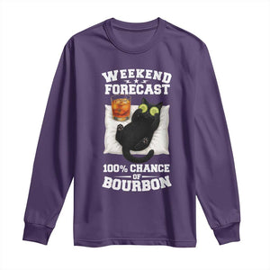 Funny Cat Drinking Long Sleeve Shirt Weekend Forecast 100% Chance Of Bourbon TS12 Purple Print Your Wear