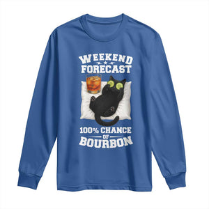 Funny Cat Drinking Long Sleeve Shirt Weekend Forecast 100% Chance Of Bourbon TS12 Royal Blue Print Your Wear