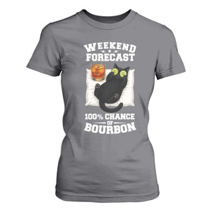 Funny Cat Drinking T Shirt For Women Weekend Forecast 100% Chance Of Bourbon TS12 Charcoal Print Your Wear