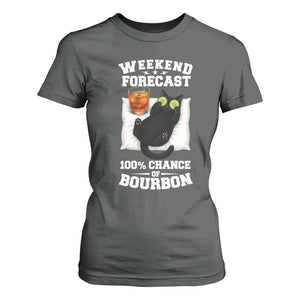 Funny Cat Drinking T Shirt For Women Weekend Forecast 100% Chance Of Bourbon TS12 Dark Heather Print Your Wear