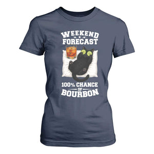 Funny Cat Drinking T Shirt For Women Weekend Forecast 100% Chance Of Bourbon TS12 Navy Print Your Wear