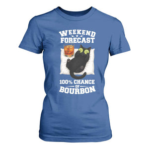 Funny Cat Drinking T Shirt For Women Weekend Forecast 100% Chance Of Bourbon TS12 Royal Blue Print Your Wear