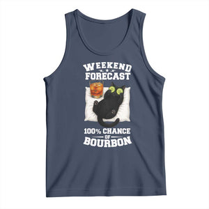 Funny Cat Drinking Tank Top Weekend Forecast 100% Chance Of Bourbon TS12 Navy Print Your Wear