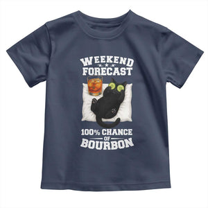 Funny Cat Drinking Toddler T Shirt Weekend Forecast 100% Chance Of Bourbon TS12 Navy Print Your Wear