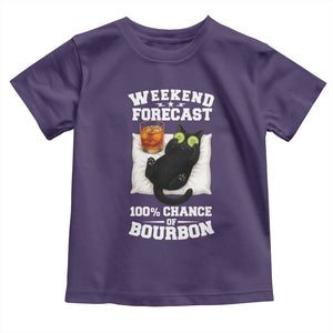 Funny Cat Drinking Toddler T Shirt Weekend Forecast 100% Chance Of Bourbon TS12 Purple Print Your Wear