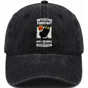Funny Cat Drinking Washed Cotton Baseball Cap Weekend Forecast 100% Chance Of Bourbon TS12 Print Your Wear