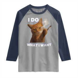 Funny Smoking Cat Raglan Shirt I Do What I Want Sarcastic Cats Meme TS12 Sport Gray Navy Print Your Wear