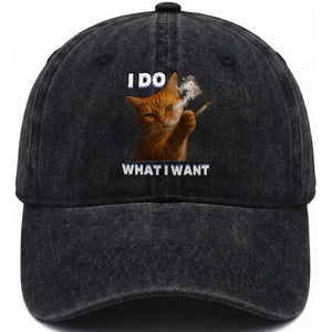 Funny Smoking Cat Washed Cotton Baseball Cap I Do What I Want Sarcastic Cats Meme TS12 Print Your Wear