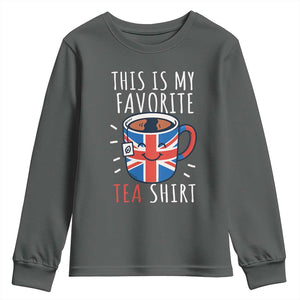 Funny Tea Lover Youth Sweatshirt This Is My Favorite Tea Shirt Party UK Flag TS12 Dark Heather Print Your Wear