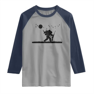 Bigfoot Hunting With Rifle Raglan Shirt Funny Outdoor Hunter Gift TS12 Sport Gray Navy Print Your Wear
