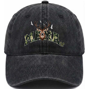 Mama Hunting Life Washed Cotton Baseball Cap Deer Head Camo Gift TS12 Washed Cap Universal Fit Black Print Your Wear