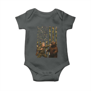 Funny Trump Vs Bear Showdown Baby Onesie American Flag Hunter Gift TS12 Dark Heather Print Your Wear