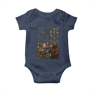 Funny Trump Vs Bear Showdown Baby Onesie American Flag Hunter Gift TS12 Navy Print Your Wear