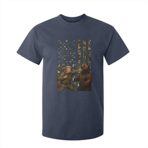 Funny Trump Vs Bear Showdown T Shirt For Kid American Flag Hunter Gift TS12 Navy Print Your Wear