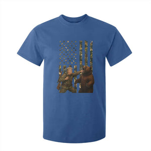 Funny Trump Vs Bear Showdown T Shirt For Kid American Flag Hunter Gift TS12 Royal Blue Print Your Wear