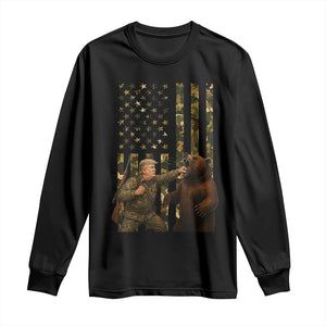 Funny Trump Vs Bear Showdown Long Sleeve Shirt American Flag Hunter Gift TS12 Black Print Your Wear