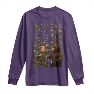 Funny Trump Vs Bear Showdown Long Sleeve Shirt American Flag Hunter Gift TS12 Purple Print Your Wear