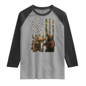 Funny Trump Vs Bear Showdown Raglan Shirt American Flag Hunter Gift TS12 Sport Gray Black Print Your Wear
