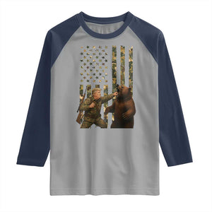 Funny Trump Vs Bear Showdown Raglan Shirt American Flag Hunter Gift TS12 Sport Gray Navy Print Your Wear