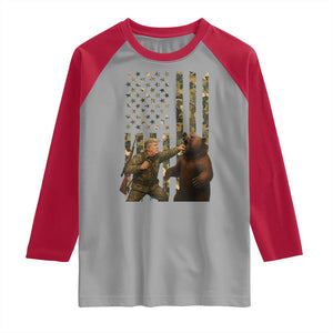 Funny Trump Vs Bear Showdown Raglan Shirt American Flag Hunter Gift TS12 Sport Gray Red Print Your Wear