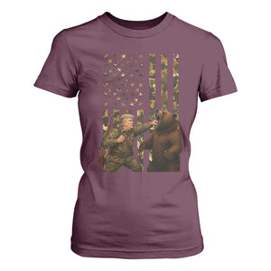 Funny Trump Vs Bear Showdown T Shirt For Women American Flag Hunter Gift TS12 Maroon Print Your Wear