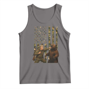Funny Trump Vs Bear Showdown Tank Top American Flag Hunter Gift TS12 Deep Heather Print Your Wear