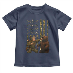 Funny Trump Vs Bear Showdown Toddler T Shirt American Flag Hunter Gift TS12 Navy Print Your Wear