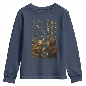 Funny Trump Vs Bear Showdown Youth Sweatshirt American Flag Hunter Gift TS12 Navy Print Your Wear