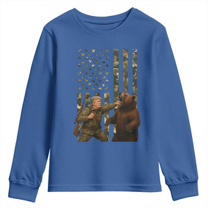 Funny Trump Vs Bear Showdown Youth Sweatshirt American Flag Hunter Gift TS12 Royal Blue Print Your Wear