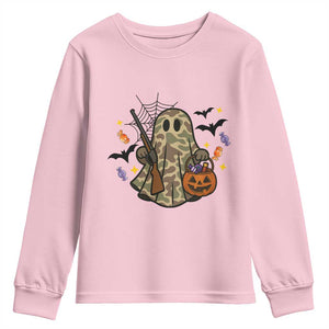 Funny Camo Hunter Halloween Ghost Costume Youth Sweatshirt TS12 Light Pink Print Your Wear