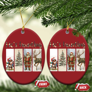 Santa Funny Xmas Hunter Look Christmas Ornament He Is Hunting TS12 Oval Red Print Your Wear
