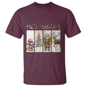 Santa Funny Christmas Hunter Look T Shirt He Is Hunting TS12 Maroon Print Your Wear