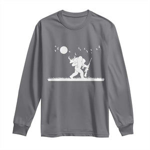 Sasquatch Hunter With Rifle Long Sleeve Shirt Funny Bigfoot Outdoor Design TS12 Charcoal Print Your Wear