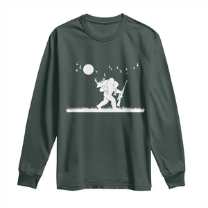 Sasquatch Hunter With Rifle Long Sleeve Shirt Funny Bigfoot Outdoor Design TS12 Dark Forest Green Print Your Wear